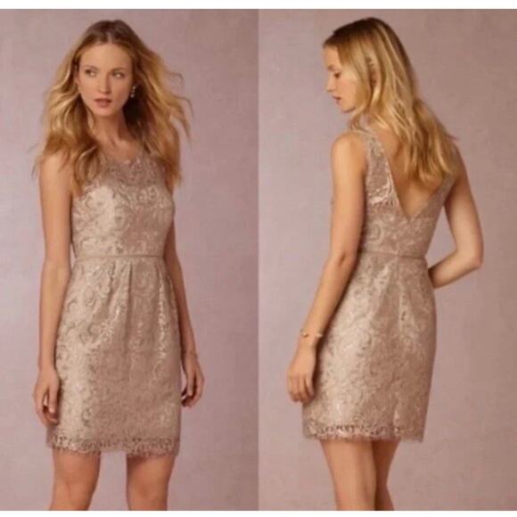 JENNY YOO ANTHROPOLOGIE Womens Peach Blush Lace Sheath Dress 10 Harlow Cocktail - Picture 1 of 10